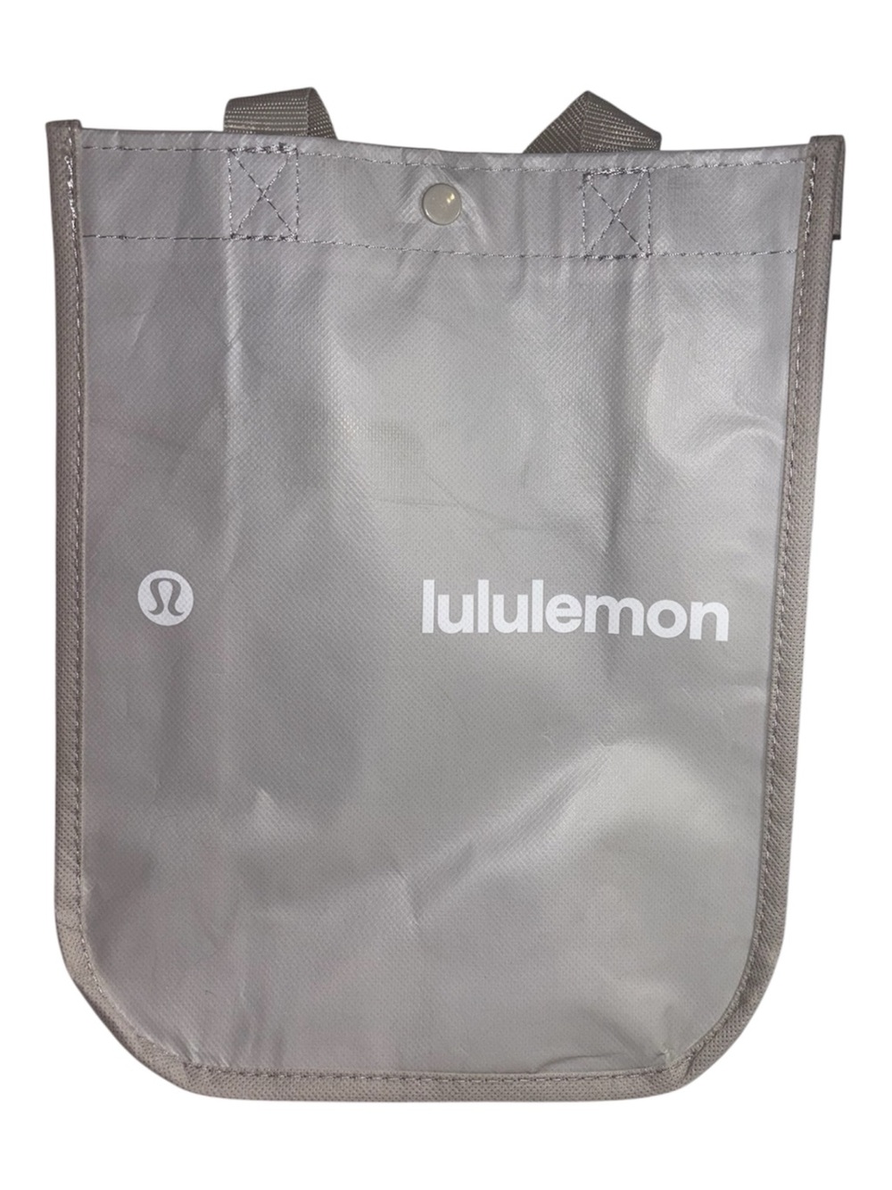 Lululemon Small Shopping Bag Snap Closure Light Gray Reusable Shopping Bag